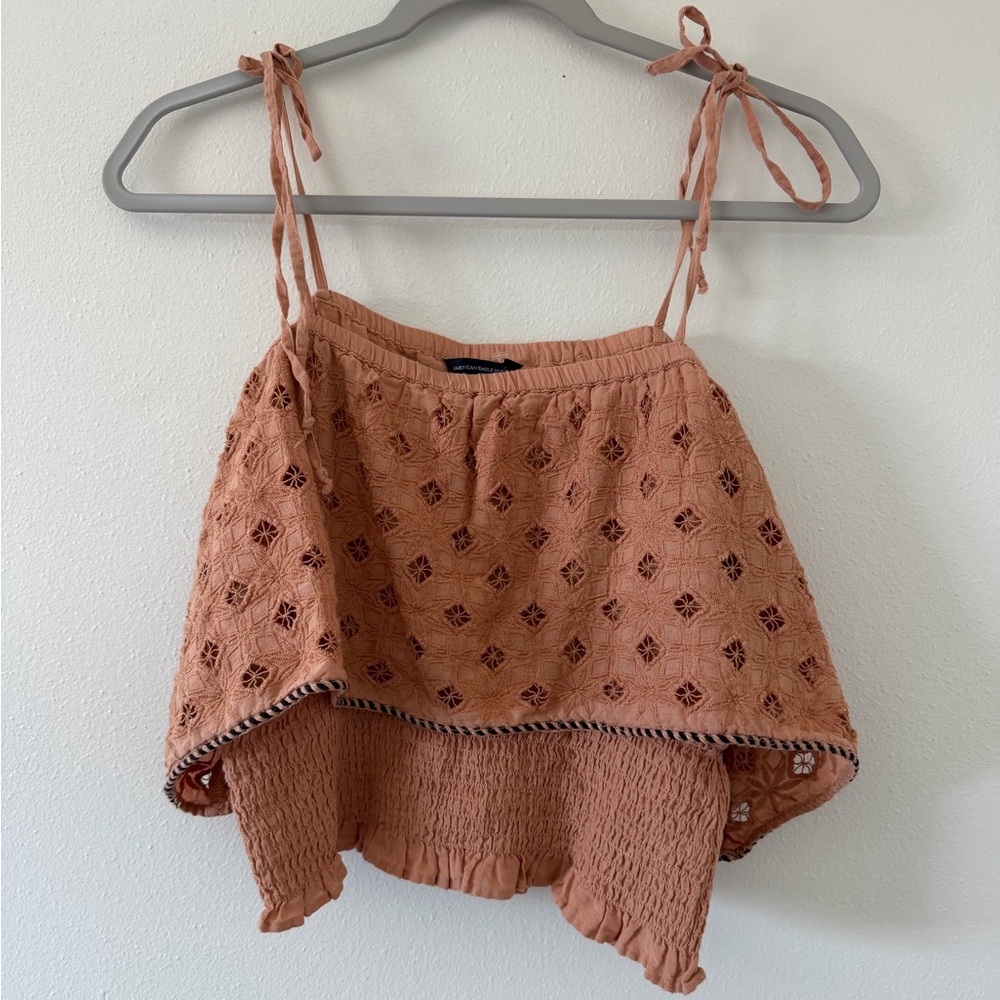 American Eagle Eyelet Smocked Terracotta Off the Shoulder Tank top size medium
